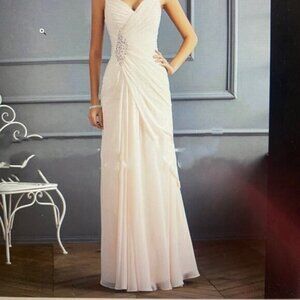 White chiffon full length formal evening gown.